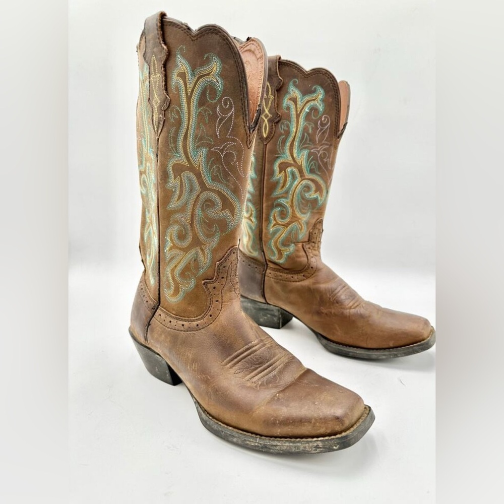 Justin Boots Women's Brown Leather Embroidered
Square Toe Cowboy Boots 8.5
